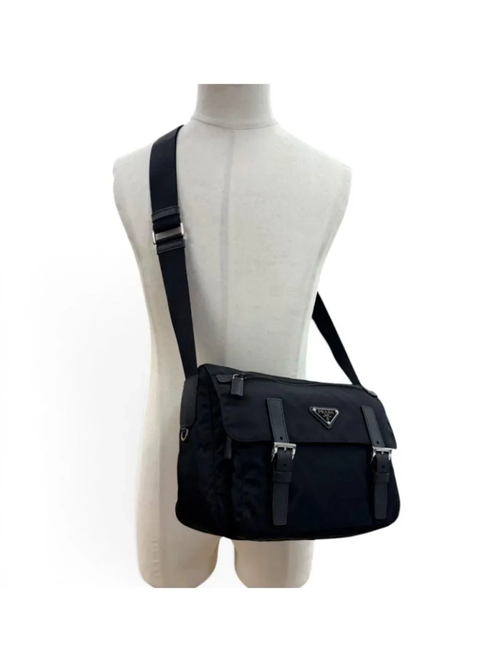 Prada Nylon Leather Re-Nylon Shoulder Bag Black